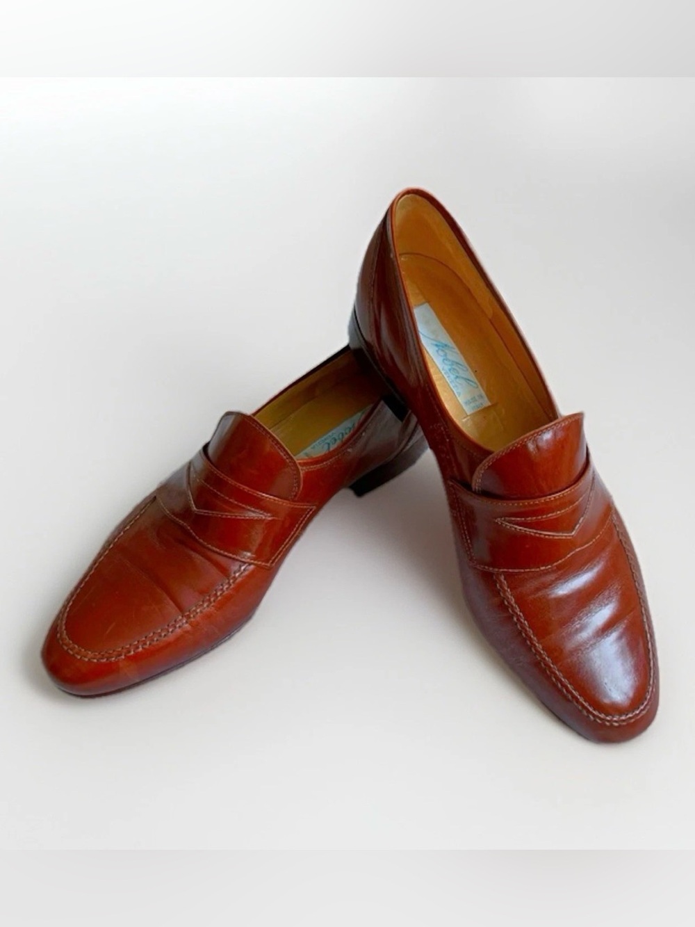 Vintage Brown Leather Penny Loafers Made In Italy Nobel Venezia Sz 8 N Mens